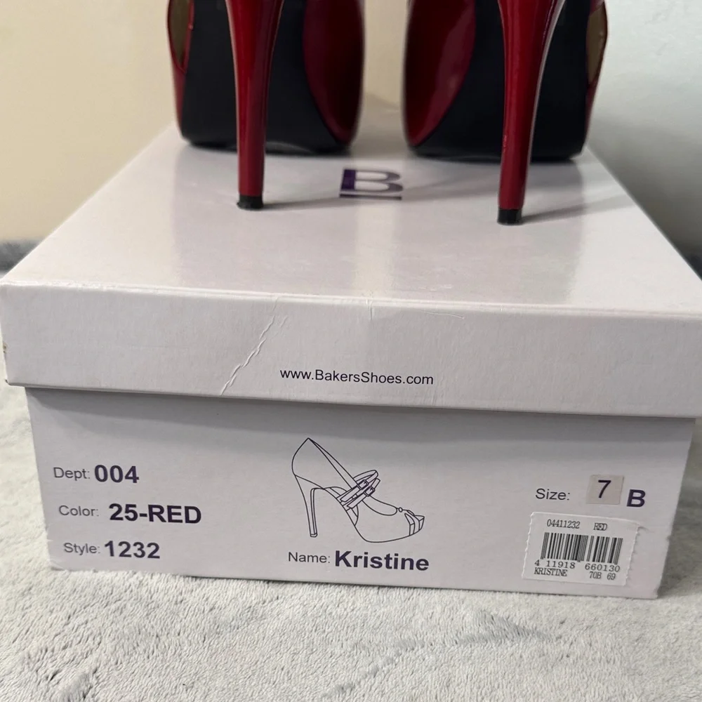 Bakers “Kristine” Red Patent Leather Peep Toe Stiletto Heels - Size 7
